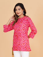 BLOCKS OF INDIA Cotton Hand Printed Short Kurti for Women Short Pink Lehariya