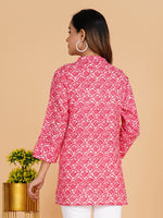 BLOCKS OF INDIA Cotton Hand Printed Short Kurti for Women Short Pink Mushroom