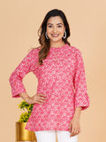 BLOCKS OF INDIA Cotton Hand Printed Short Kurti for Women Short Pink Mushroom