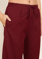 BLOCKS OF INDIA Women Solid Kurta With Trouser (Maroon)