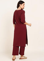 BLOCKS OF INDIA Women Solid Kurta With Trouser (Maroon)