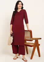 BLOCKS OF INDIA Women Solid Kurta With Trouser (Maroon)