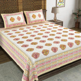 King Size Pure Cotton Hand Block Print Bedsheet (PEACH YELLOW ROSE)