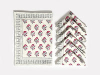 BLOCKS OF INDIA Cotton Hand Block Printed Table Runner for Center/Dining Table Runner Napkin Set (Pink Grey Buti)