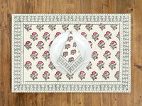 BLOCKS OF INDIA Cotton Hand Block Printed Table Runner for Center/Dining Table Runner Napkin Set (Pink Grey Buti)