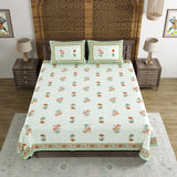 BLOCKS OF INDIA Hand Block Print Cotton King Size Bedsheet Red Green Flower