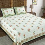 BLOCKS OF INDIA Hand Block Print Cotton King Size Bedsheet Red Green Flower