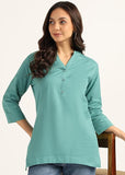 BLOCKS OF INDIA Cotton Hand Solid Color Kurti for Women - Green