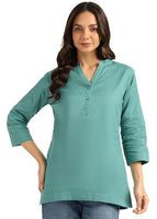 BLOCKS OF INDIA Cotton Hand Solid Color Kurti for Women - Green