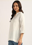 BLOCKS OF INDIA Cotton Hand Solid Color Kurti for Women - White