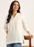 BLOCKS OF INDIA Cotton Hand Solid Color Kurti for Women - White