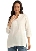 BLOCKS OF INDIA Cotton Hand Solid Color Kurti for Women - White