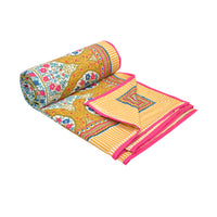 Cotton Dohar / Blanket King Bed Size Hand Block Printed (Yellow Gad Paisley)