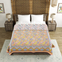 Cotton Dohar / Blanket King Bed Size Hand Block Printed (Yellow Gad Paisley)