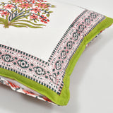 BLOCKS OF INDIA Hand Block Printed Cotton Linen Cushion Cover (40 x 40 cm) (Green Gamla)