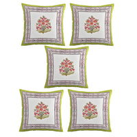 BLOCKS OF INDIA Hand Block Printed Cotton Linen Cushion Cover (40 x 40 cm) (Green Gamla)