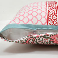 BLOCKS OF INDIA Hand Block Printed Cotton Linen Cushion Cover (40 x 40 cm) (Pink Half)