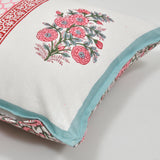 BLOCKS OF INDIA Hand Block Printed Cotton Linen Cushion Cover (40 x 40 cm) (Pink Half)