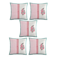 BLOCKS OF INDIA Hand Block Printed Cotton Linen Cushion Cover (40 x 40 cm) (Pink Half)