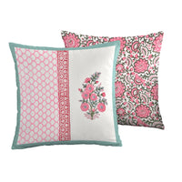 BLOCKS OF INDIA Hand Block Printed Cotton Linen Cushion Cover (40 x 40 cm) (Pink Half)