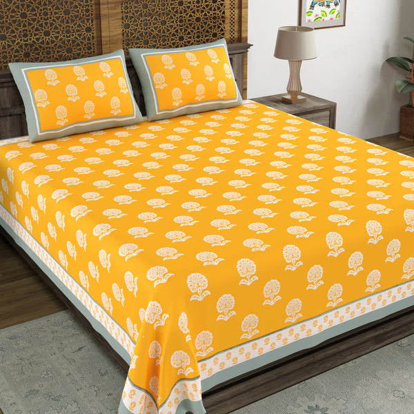 BLOCKS OF INDIA Hand Block Printed Cotton Super King Size Bedsheet(270 x 270)