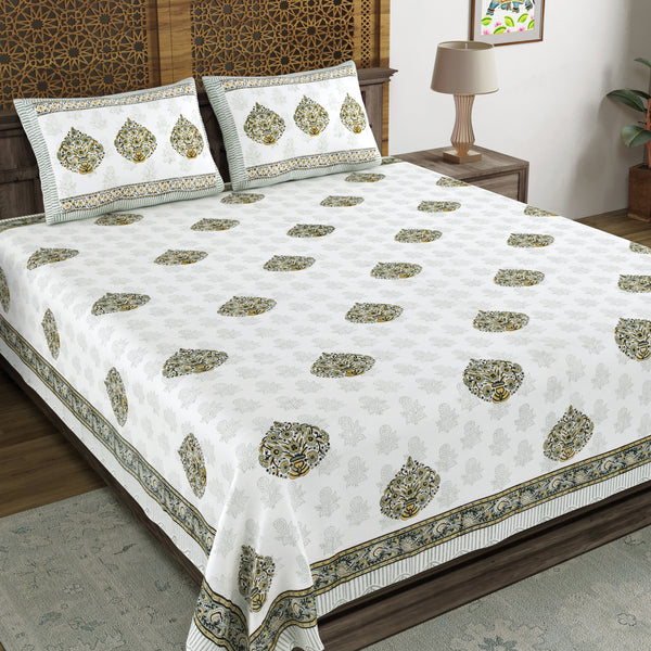 BLOCKS OF INDIA Hand Block Printed Cotton Super King Size Bedsheet(245 X 270 CM) (Color 11)