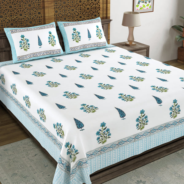 BLOCKS OF INDIA Hand Block Printed Cotton Super King Size Bedsheet(245 X 270 CM) (Color 12)