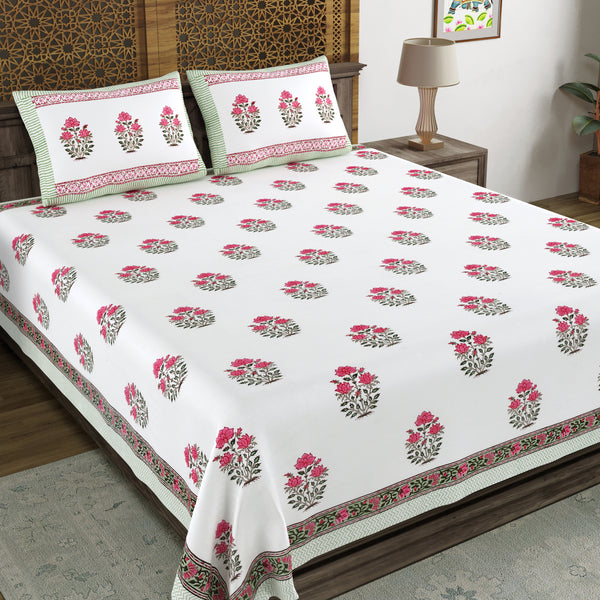 BLOCKS OF INDIA Hand Block Printed Cotton Super King Size Bedsheet(245 X 270 CM) (Color 13)