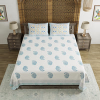 King Size Pure Cotton Hand Block Print Bedsheet (Blue Boota Paisley) (CUSTOM)