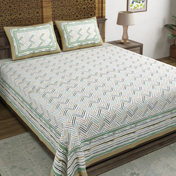 BLOCKS OF INDIA Hand Block Printed Cotton Super King Size Bedsheet(270 x 270)