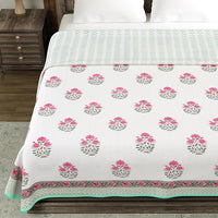 Cotton Dohar / Blanket King Bed Size Hand Block Printed (Green Buta New)