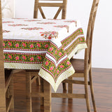 Pure Cotton Table Cloth Rajasthani Hand Block Printed( Green & Pink Motif )