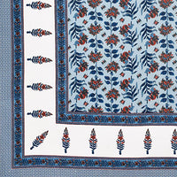 King Size Pure Cotton Hand Block Print Bedsheet (Blue White Gad)