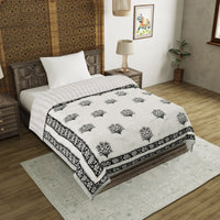 Cotton Single Size Quilt Hand Block Print for Light Winters (60x90 Inches) Rajai Razai